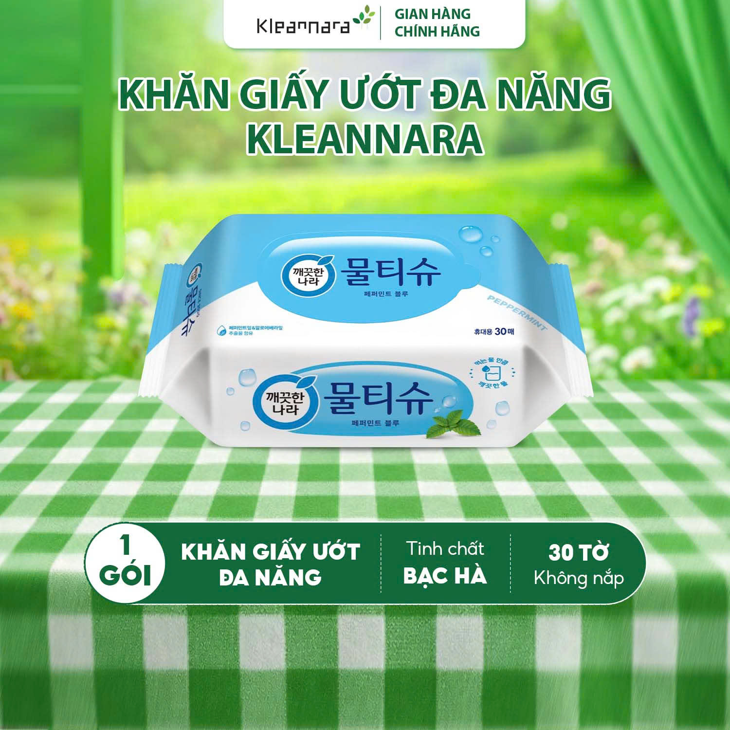 Khăn ướt đa năng KLEANNARA Tinh chất bạc hà diệt khuẩn - 10 tờ