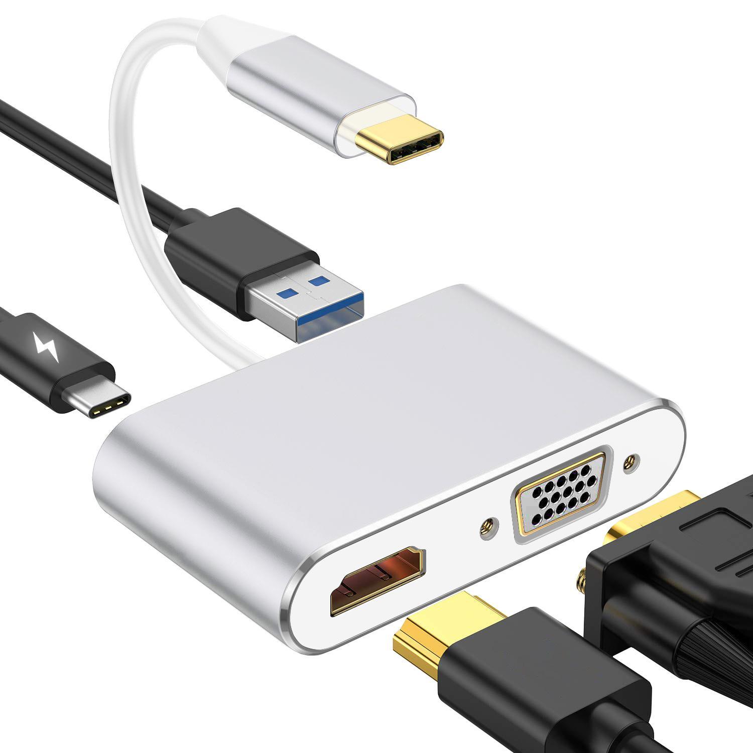 Trạm nối type-c phong cách mới nhất type-c sang hdmi + vga bộ chuyển cáp trung tâm độ nét cao bốn trong một bộ chuyển đổi hdmi nữ