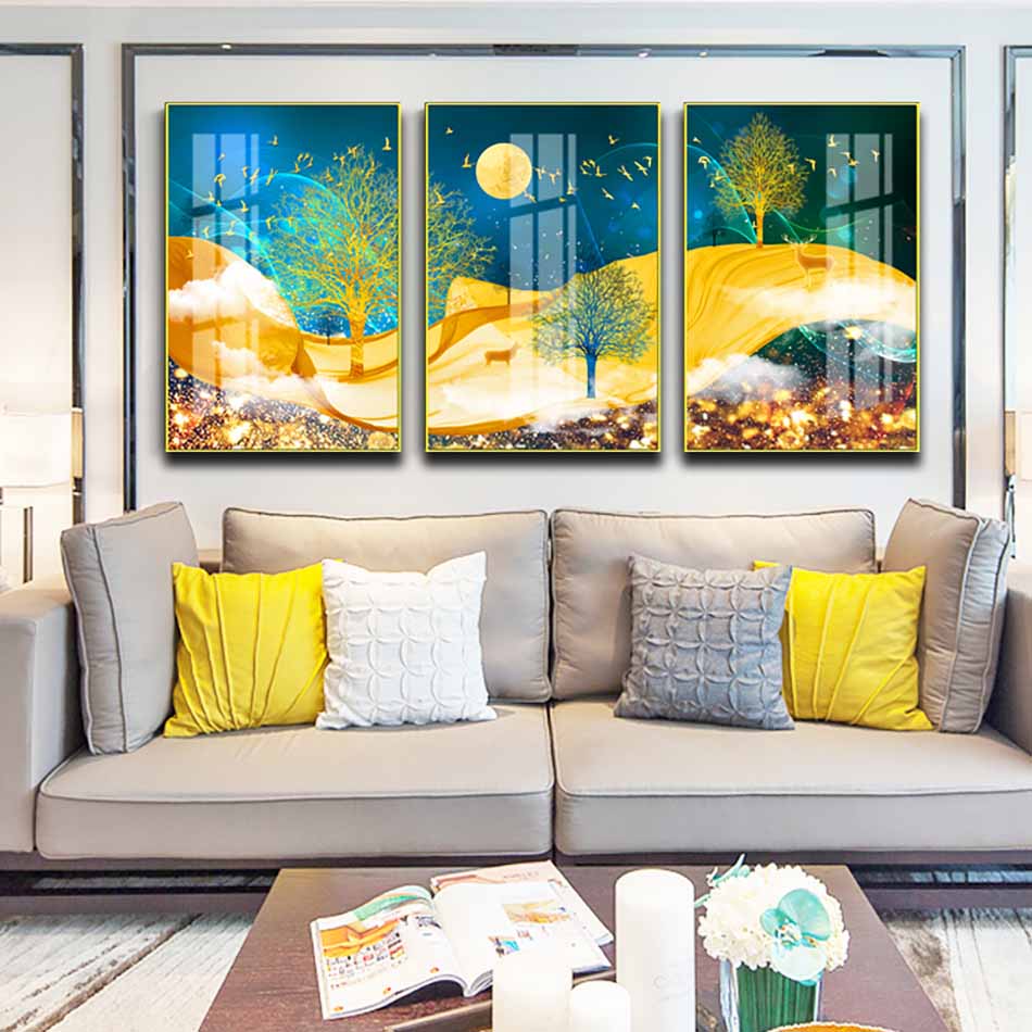 Bộ 3 tranh mica cao cấp Hươu dưới trời đêm nghệ thuật - MK012