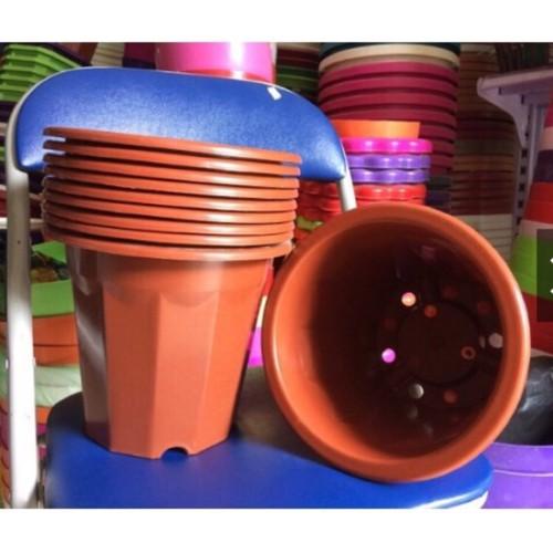 10 Chậu Nhựa Nâu E280 - Chuyên Dùng Trồng Ươm Cây