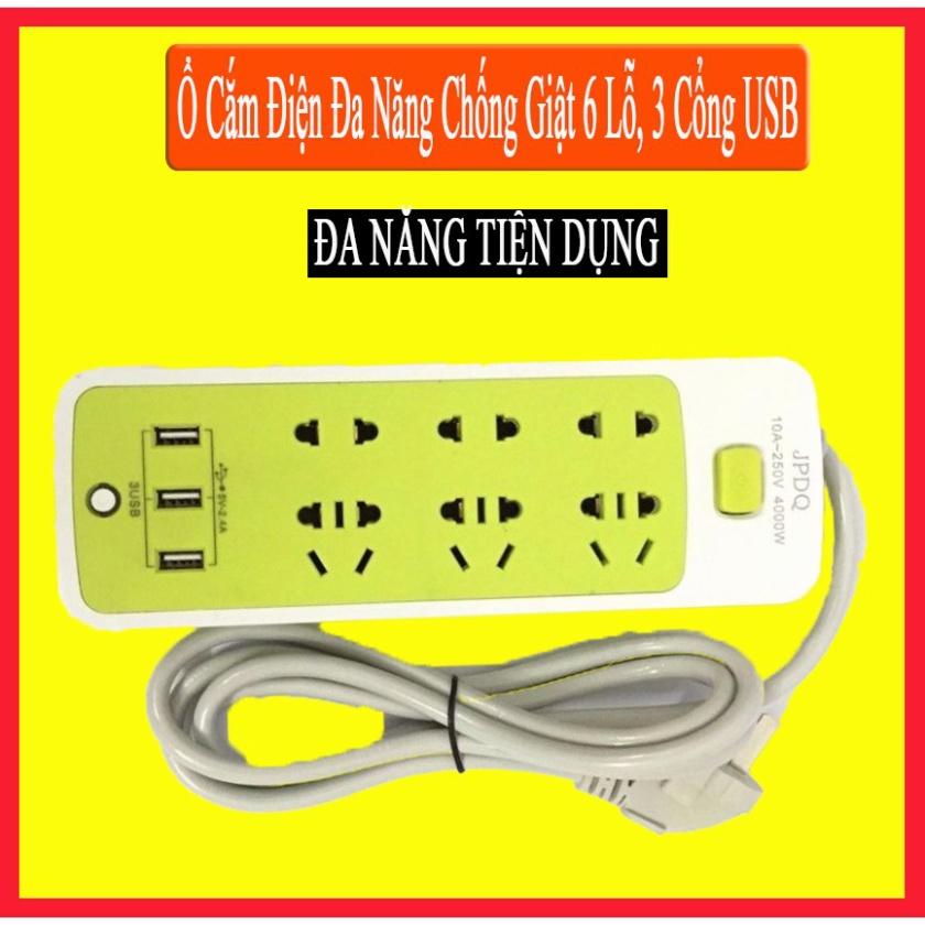 Ổ Cắm Điện Đa Năng, Chống Giật 6 Lỗ, 3 Cổng USB, Đa Năng Tiện Dụng