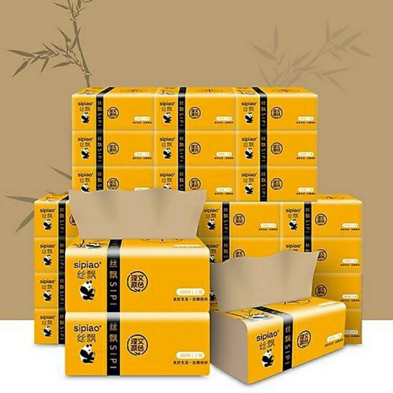 Khăn giấy ăn gấu trúc Sipiao - Thùng khăn giấy gấu siêu dai 1 gói 300 tờ