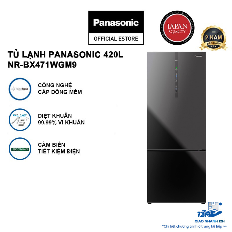Tủ lạnh Panasonic Ngăn đông mềm diệt khuẩn 420L NR-BX471WGM9 - Tiết kiệm điện với bộ đa cảm biến Econavi - Mặt gương - Hàng chính hãng