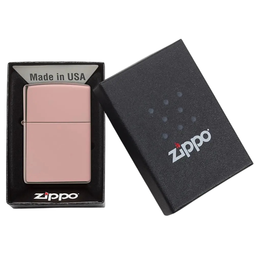 Bật Lửa Zippo Mỹ High Polish Rose Gold – Vỏ Dày Mạ Vàng Hồng Cao Cấp, Chống Gió, Bảo Hành Trọn Đời