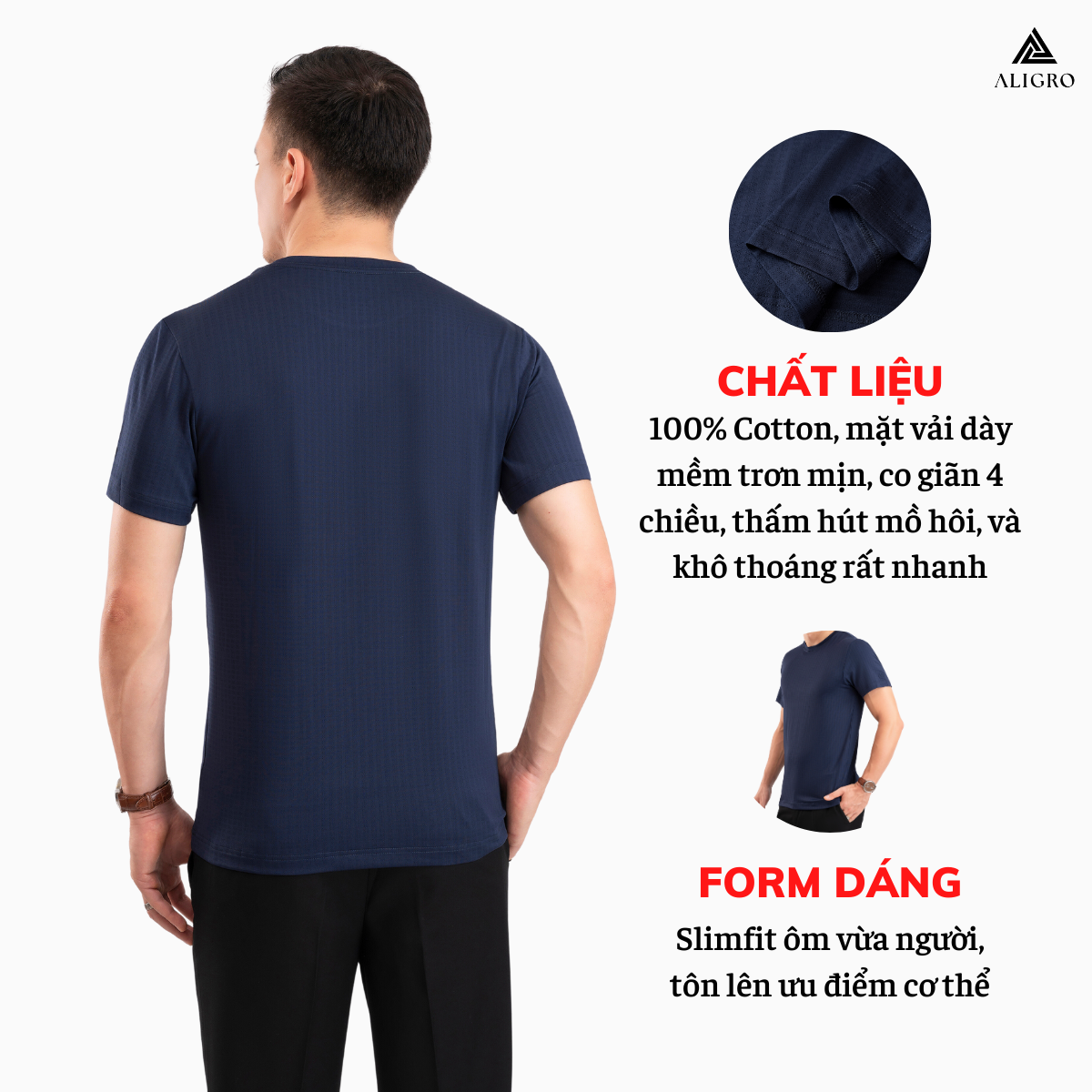 Áo phông cộc tay ô chấm màu navy ALGAPC074