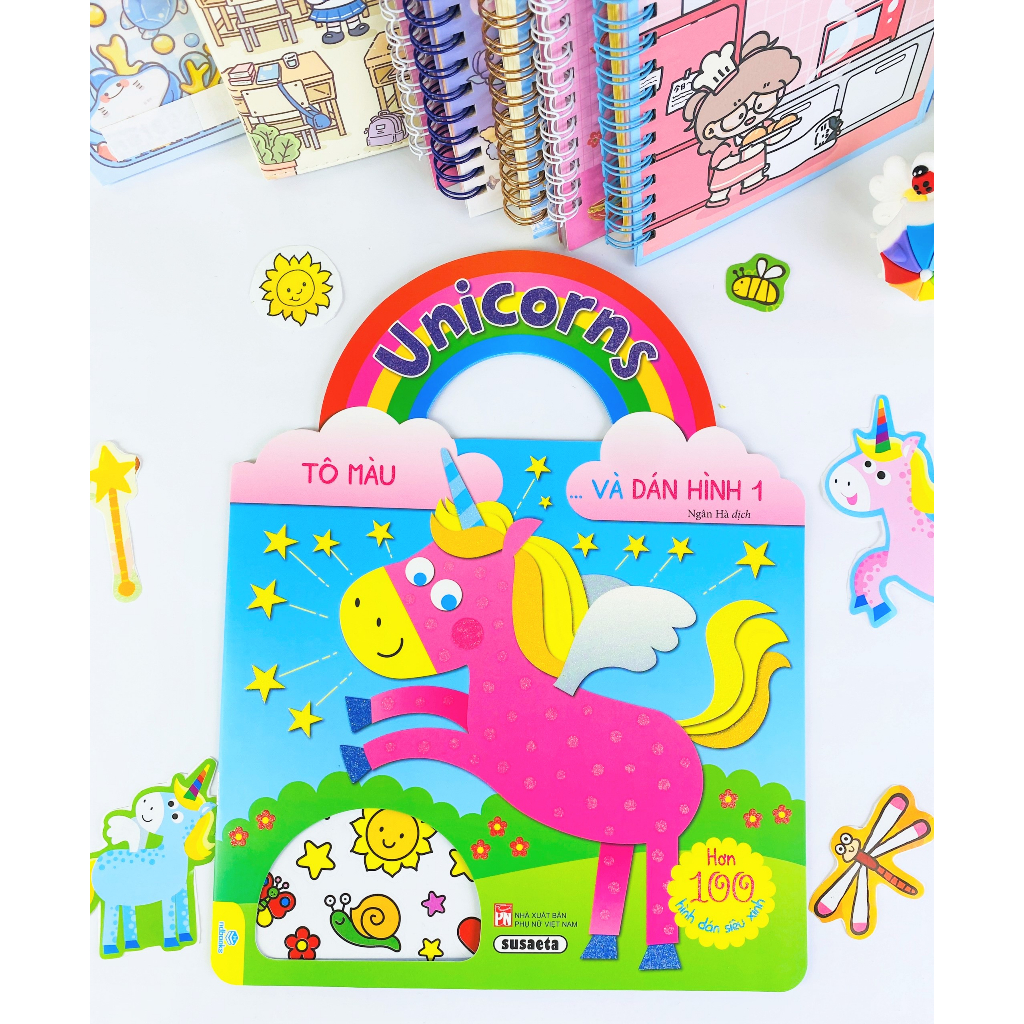 Sách - Combo 2 Cuốn Unicorns Tô Màu Và Dán Hình - Hơn 100 hình dán siêu xinh - ndbooks