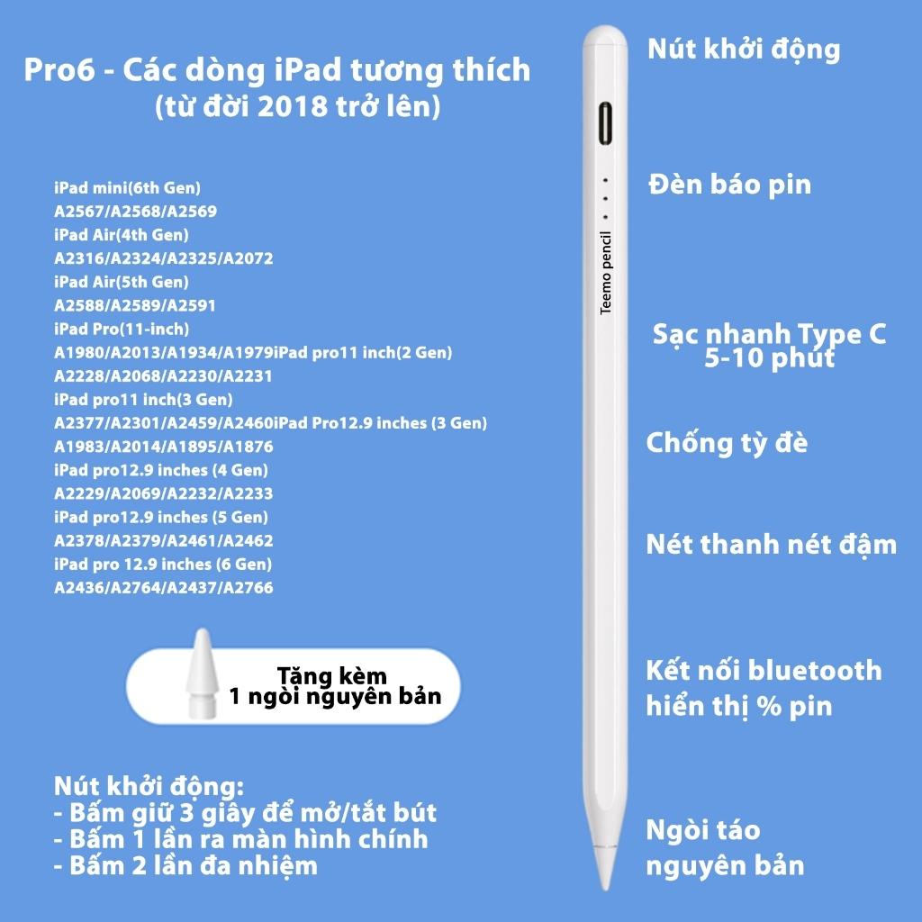 Bút Cảm Ứng Teemo PC Trong Suốt Sạc Không Dây-Chống Tỳ Đè-Nét Thanh Đậm Dùng Cho IPad Pro Air Mini - Hàng Chính Hãng