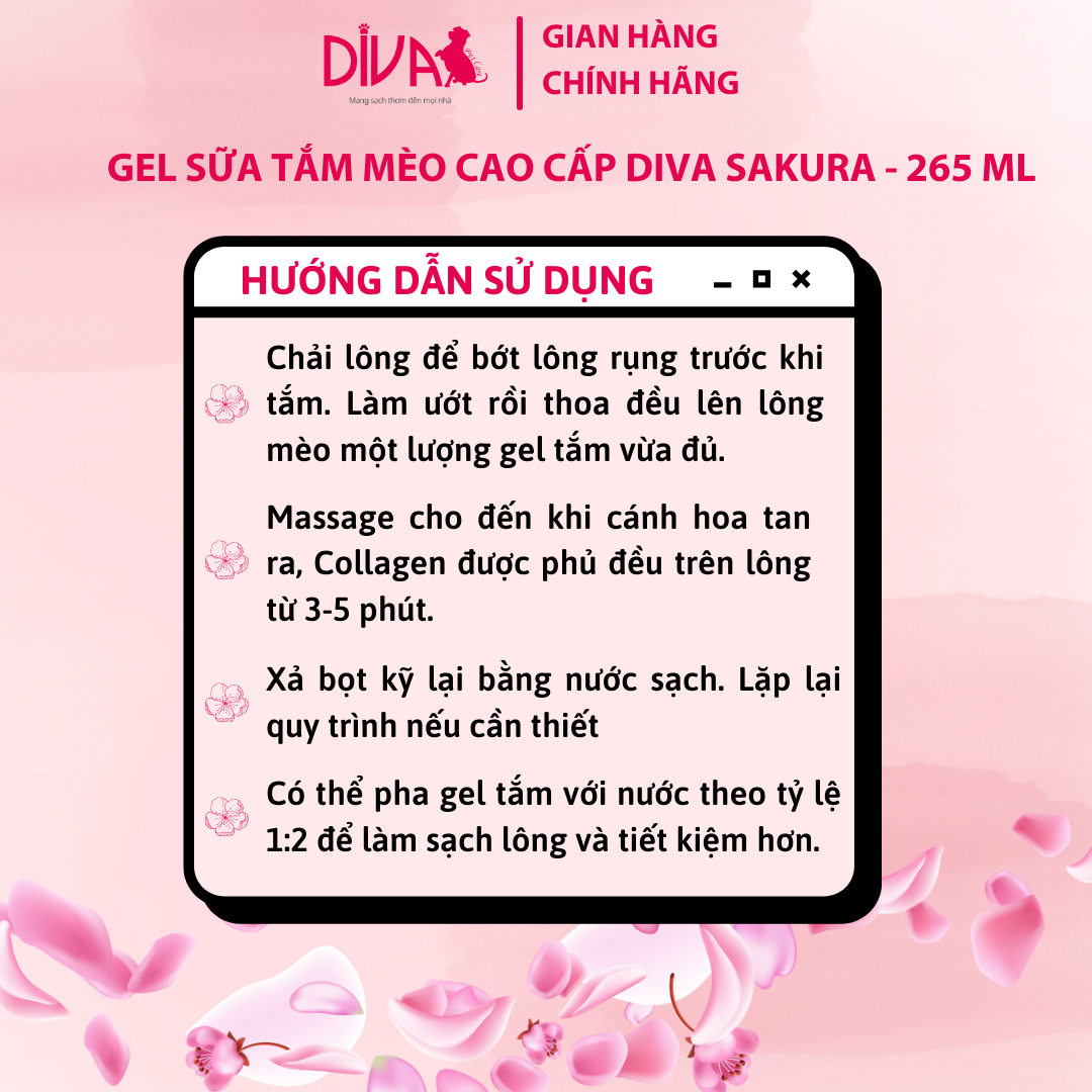 GEL TẮM MÈO COLLAGEN ANH ĐÀO DIVA SAKURA - 265 ML