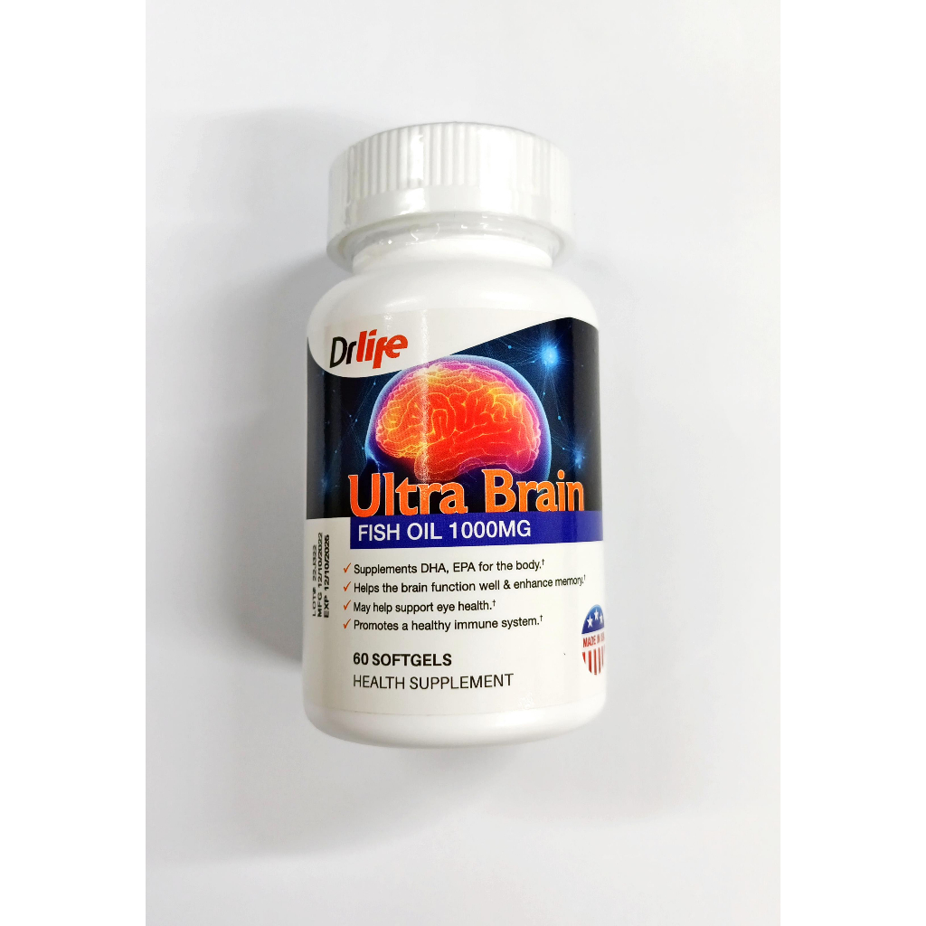 Viên uống bổ não Ultra Brain, chứa DHA và EPA từ dầu cá, tốt cho não, mắt, da và giảm cholesterol - Drlife