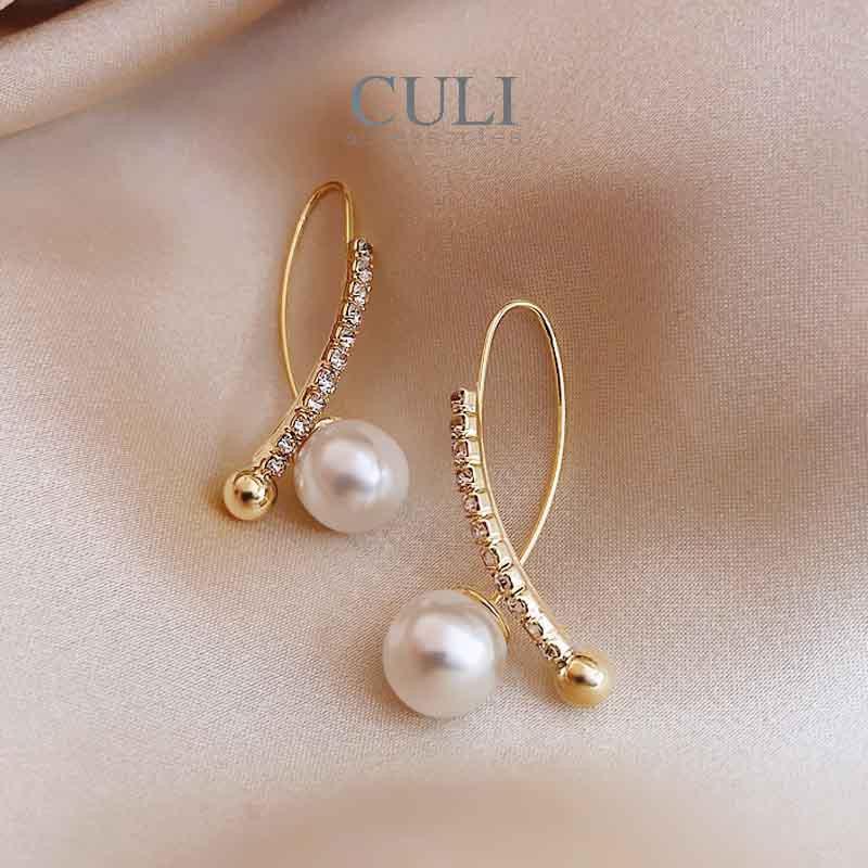 Khuyên tai dáng dài phối ngọc, đính đá sang trọng HT677 - Culi accessories