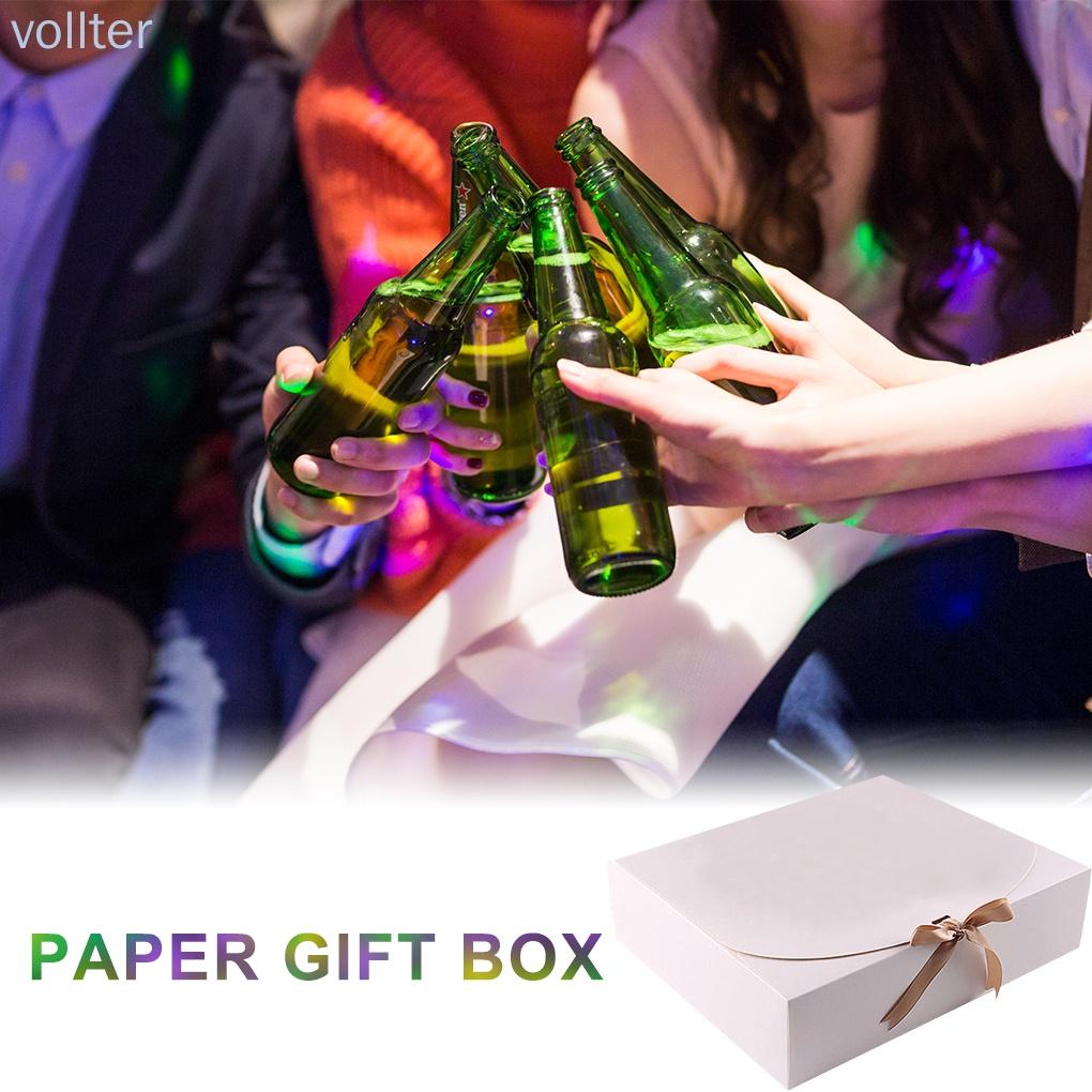 VOLL 5pcs Gift Boxes Birthday Paper Favor Cases Party Anniversary Gift Packing Boxes with Ribbon, White, Small