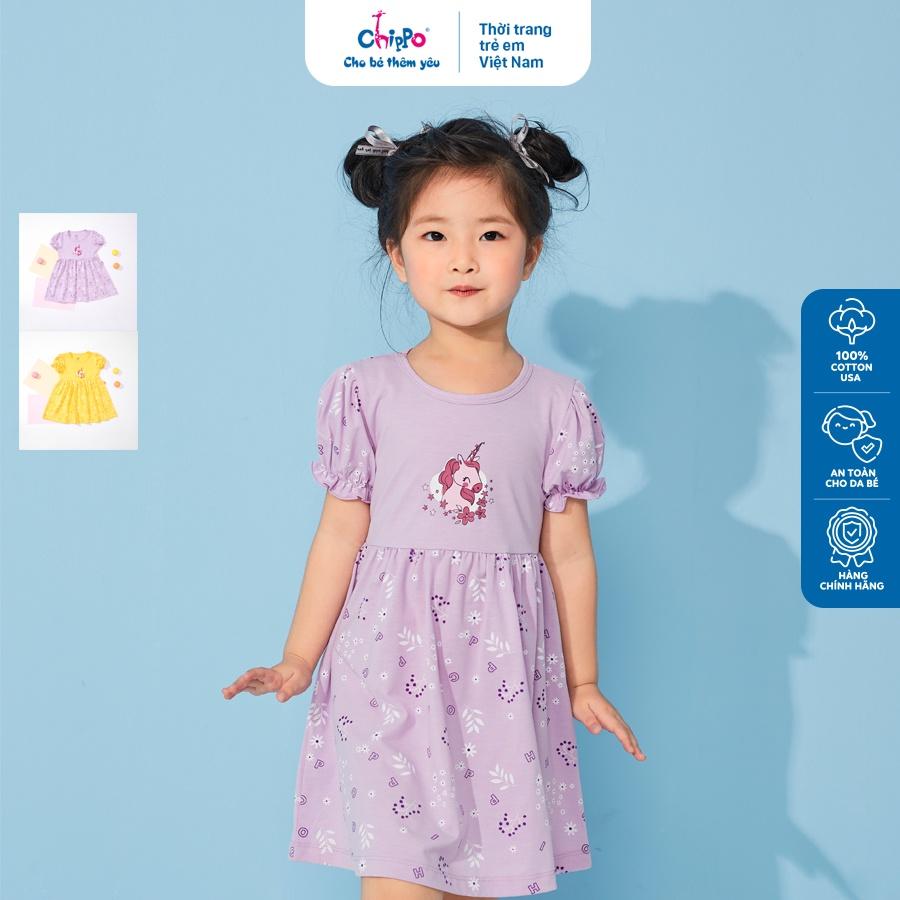 Váy cổ tròn Chippo cho bé gái chất liệu 100% Cotton Váy thun Đầm cho bé từ 1 đến 5 tuổi (10-19Kg)