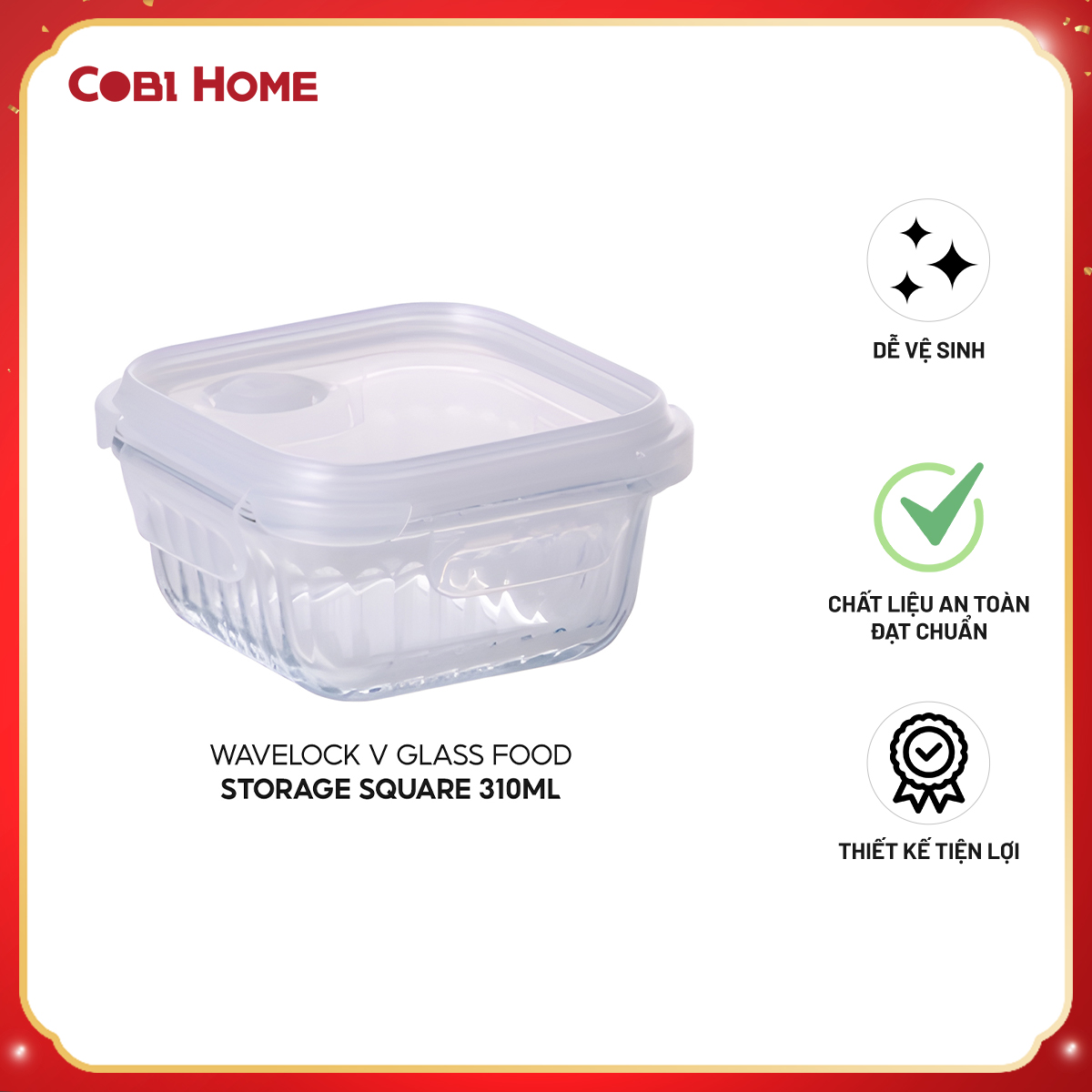 Hộp Thủy Tinh Chịu Nhiệt Wavelock V , Nhiều Size , dễ dàng lựa chọn . Nhập  khẩu chính hãng Cobi home