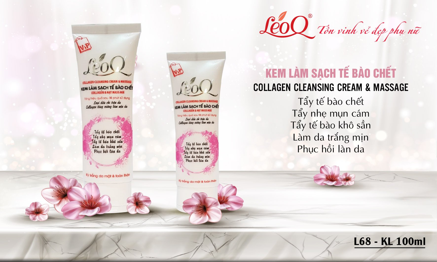 LEOQ KEM LÀM SẠCH TẾ BÀO CHẾT COLLAGEN &amp; HẠT MASSAGE 100ml