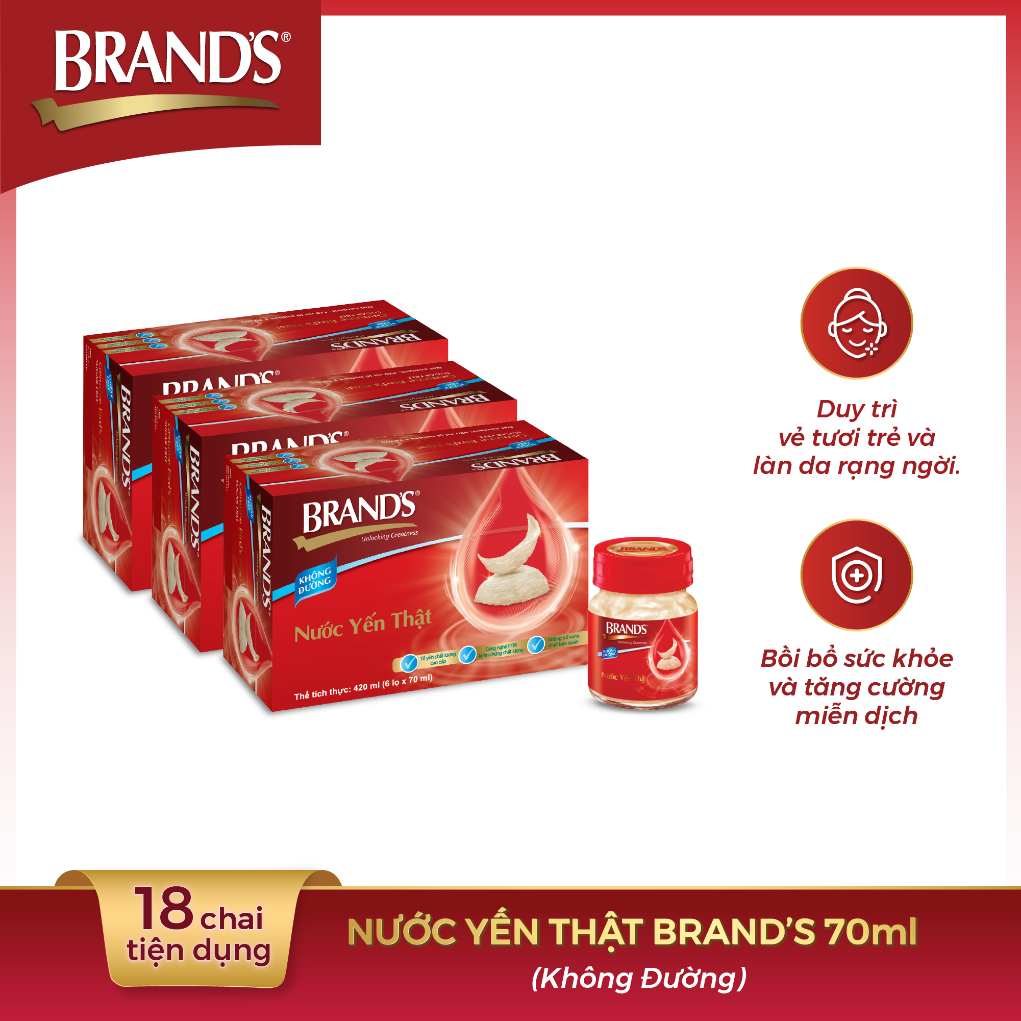 Combo 3 Nước yến thật BRAND'S Không Đường