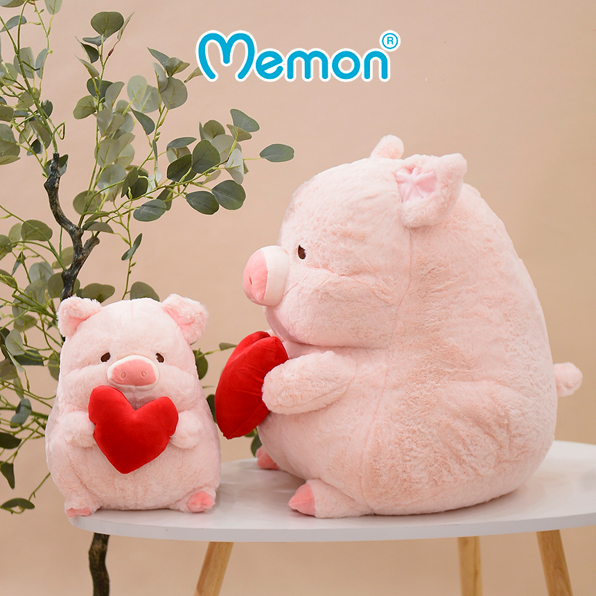 Gấu Bông Heo LuLu Ôm Tim 30cm - 55cm Cao Cấp Memon, Heo Bông LuLu Cao Cấp