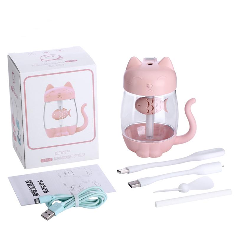 350ML Mèo USB Tạo Độ Ẩm Không Khí Mini Tinh Máy Khuếch Tán Tinh Dầu Di Động Nhà Humidificador Phun Sương Tạo Ấm Đèn
