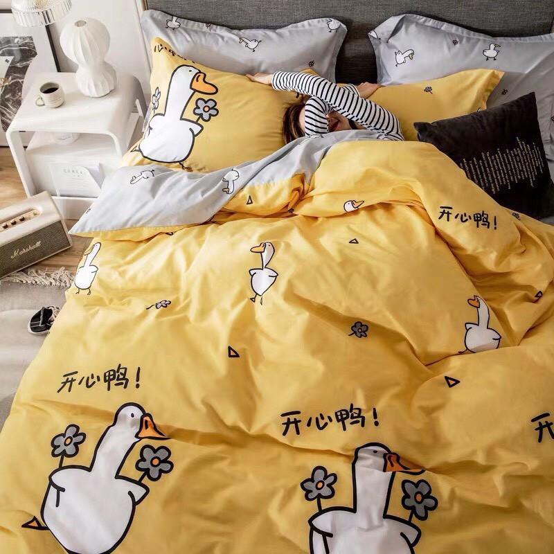 Bộ chăn ga Cotton Poly M2T bedding chăn ga Hàn Quốc họa tiết Vịt bầu đủ size miễn phí bo chun