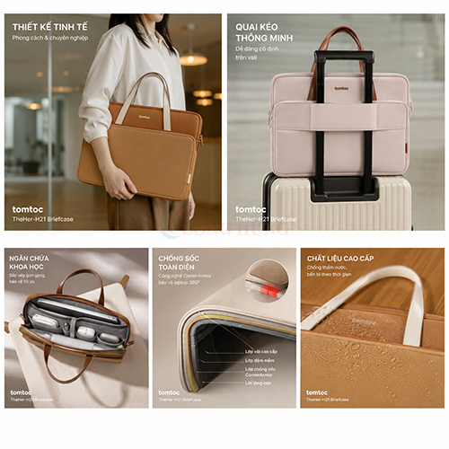 Túi xách chống sốc Tomtoc TheHer-H21 Briefcase Premium Macbook 13/14 inch H21C1 - Hàng chính hãng