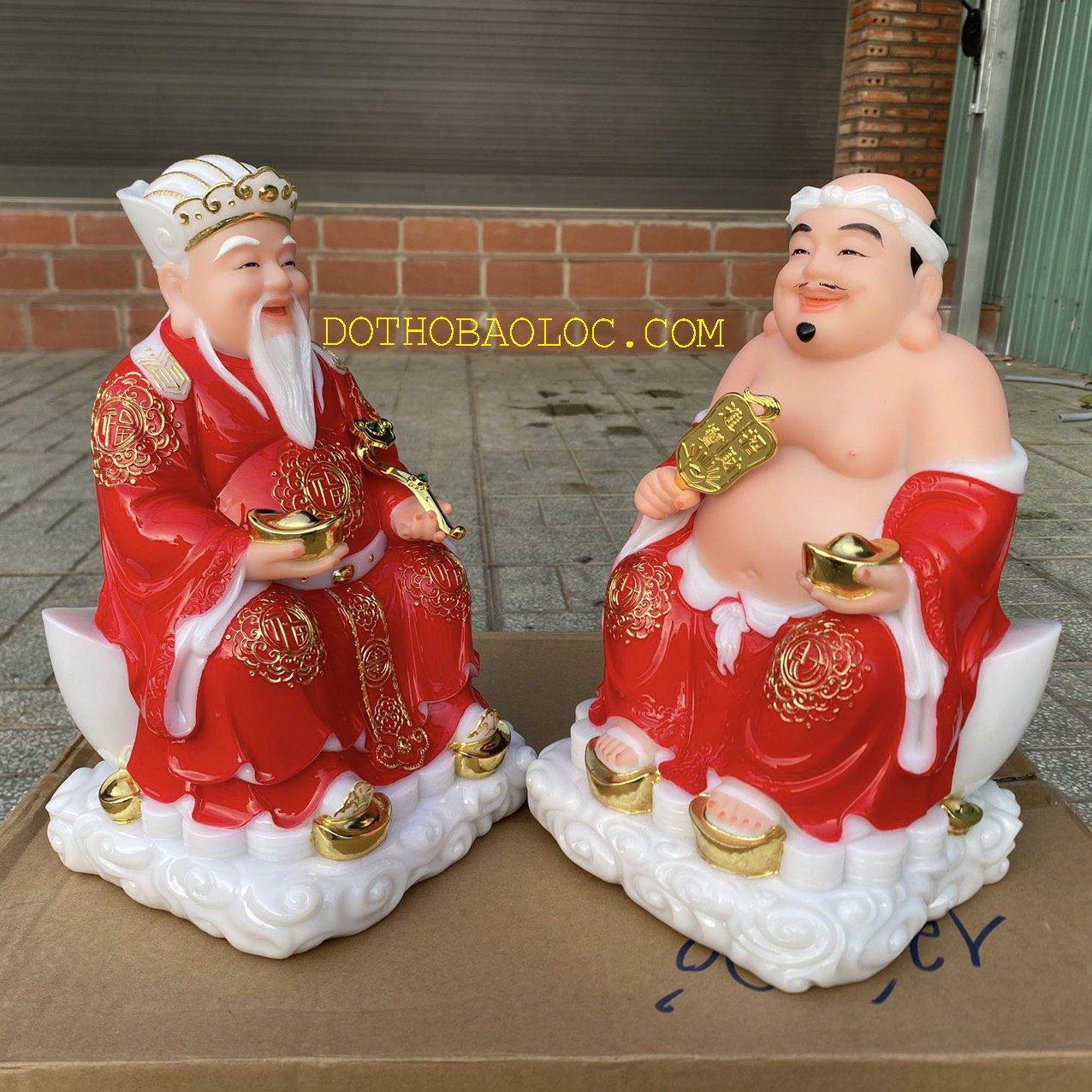 Tượng Thần tài Thổ Địa bằng đá nhập khẩu cao cấp cao 29cm – Màu đỏ