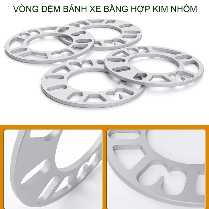 Combo 2 miếng đệm bánh xe hơi bằng hợp kim nhôm, loại dày 3-5-8-10mm tùy chọn