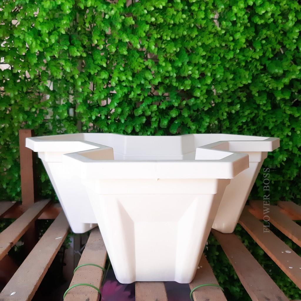 Bộ combo chậu nhựa xếp tầng tháp trồng rau, cây cảnh, hoa quả các loại, hình tam giác màu trắng