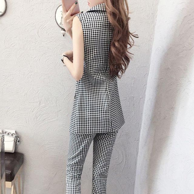 SET VEST QUẦN DÀI CARO KÈM BELT CÁ TÍNH