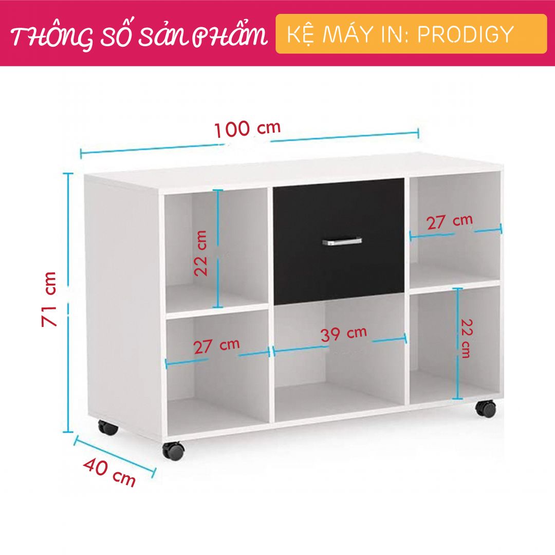 Kệ để máy in gỗ hiện đại SMLIFE Prodigy | Gỗ MDF dày 17mm chống ẩm | D100xR40xC71cm