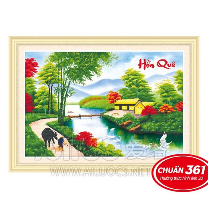 Tranh thêu phong cảnh làng quê 53375 - kích thước: 78 * 52cm.