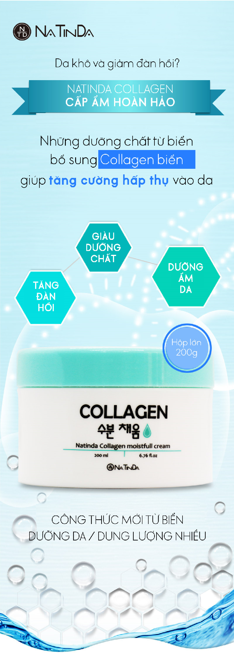 Kem dưỡng ẩm Natinda Collagen Moistfull Cream 200ml