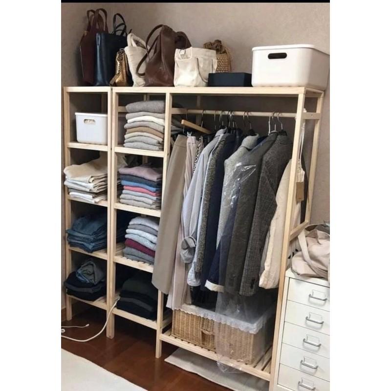 Kệ treo quần áo gỗ thông nhập khẩu - Tủ treo quần áo gỗ thông 2 ngăn