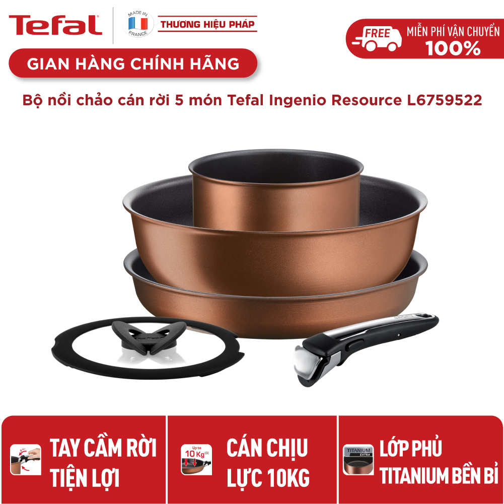 Bộ nồi chảo cán rời chống dính Tefal Ingenio L6759522 sản xuất tại Pháp (Chảo 26cm, chảo xào 26cm, nồi và nắp 16cm, cán rời), dùng cho mọi loại bếp - Hàng chính hãng