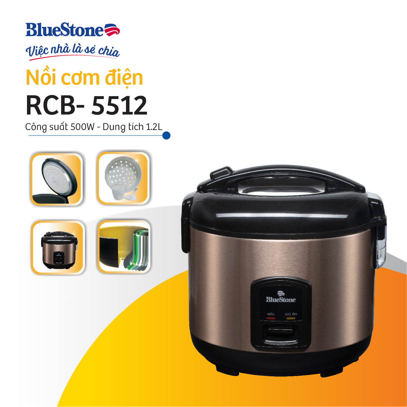 Nồi cơm điện Bluestone RCB-5512 (1.2 Lít) - Hàng chính hãng