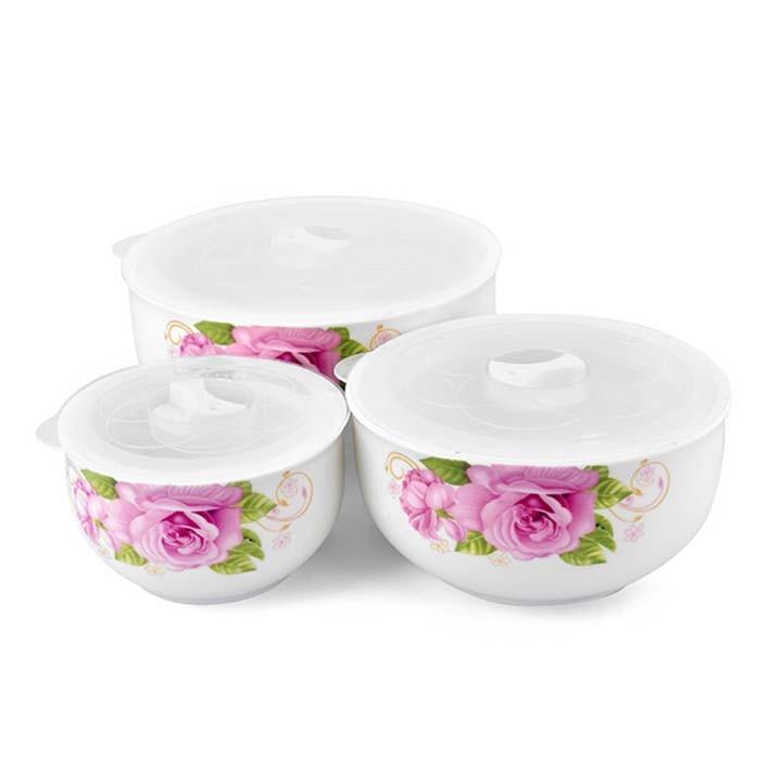 Combo 2 X Bộ 3 thố sứ dùng lò vi sóng có nắp hút nhiệt
