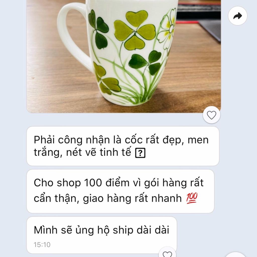 Ly Sứ Cao Cấp Họa Tiết Vẽ Tay Thủ Công Dễ Thương - Cốc Sứ Uống nước có Nắp Dung Tích 400ml