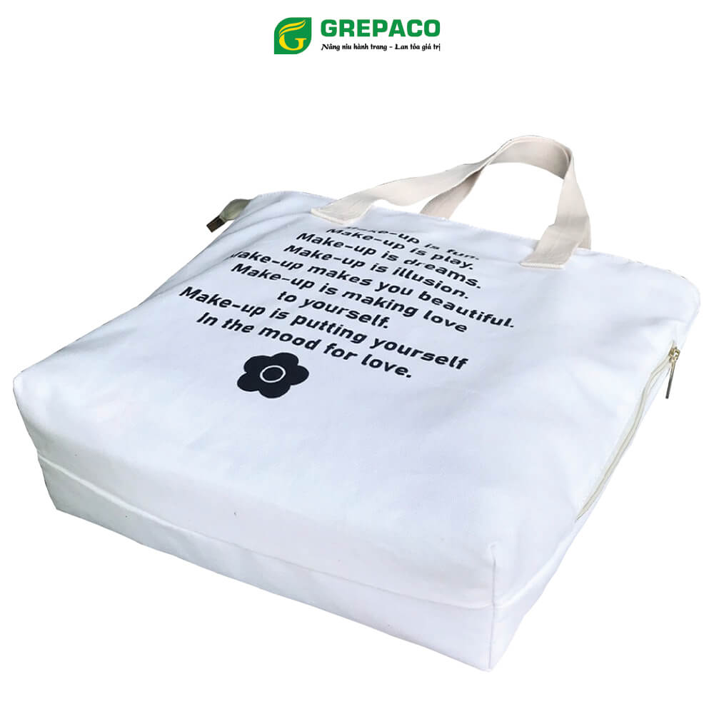 Hình ảnh Túi Tote Nữ Grepaco Xách Vải Bố Canvas Cao Cấp In Chữ Đẹp Đeo Chéo Vai Có Khóa Kéo Nhiều Ngăn Dùng Đi Học, Làm Công Sở, Du Lịch Phong Cách Thời Trang Hàn Quốc - Tặng Túi Đựng Mỹ Phẩm