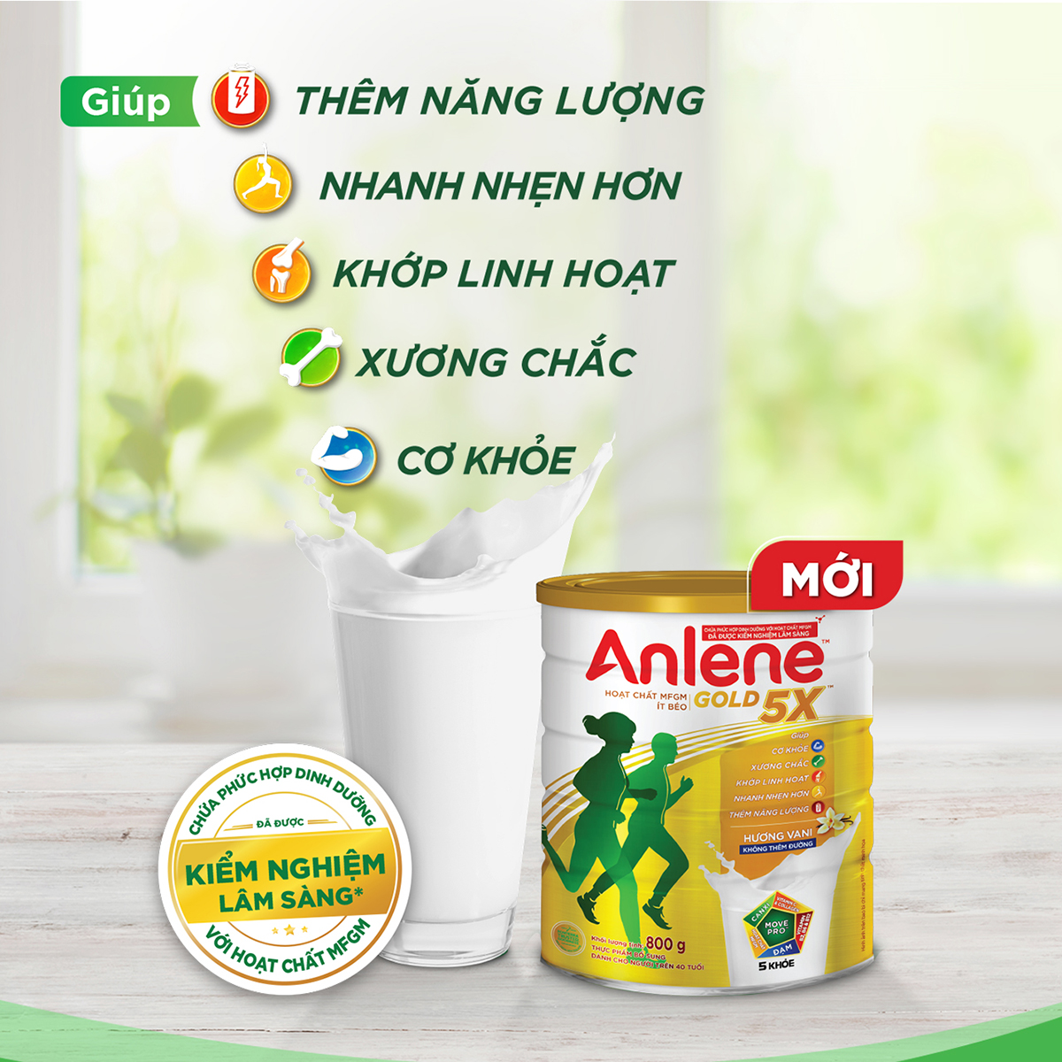 Combo 2 Sữa Bột Anlene Gold 5X Hương Vanilla (Hộp Thiếc 800g) tặng Anlene concentrate 4 lốc*125ml