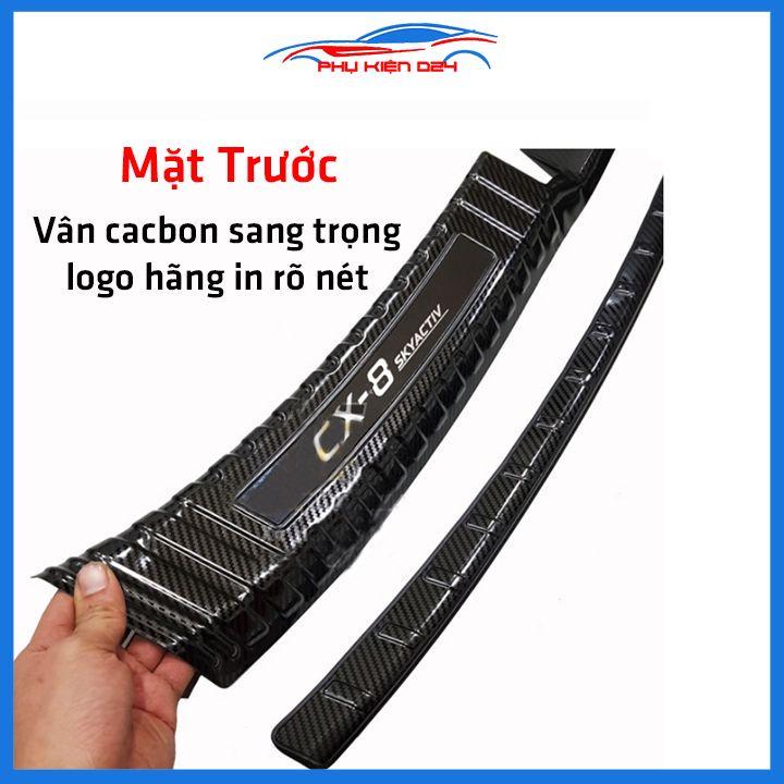 Ốp chống trầy cốp CX8, CX-8 2019-2020-2021-2022 thép không gỉ vân Cacbon bảo vệ xe chống va đập