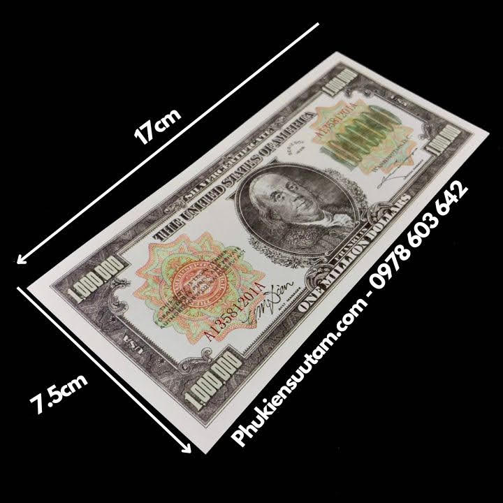 Tờ Lưu Niệm 1 Triệu USD Hình Benjamin Franklin Dạ Quang, kích thước: 17cmx7.5cm, màu trắng - SP005973