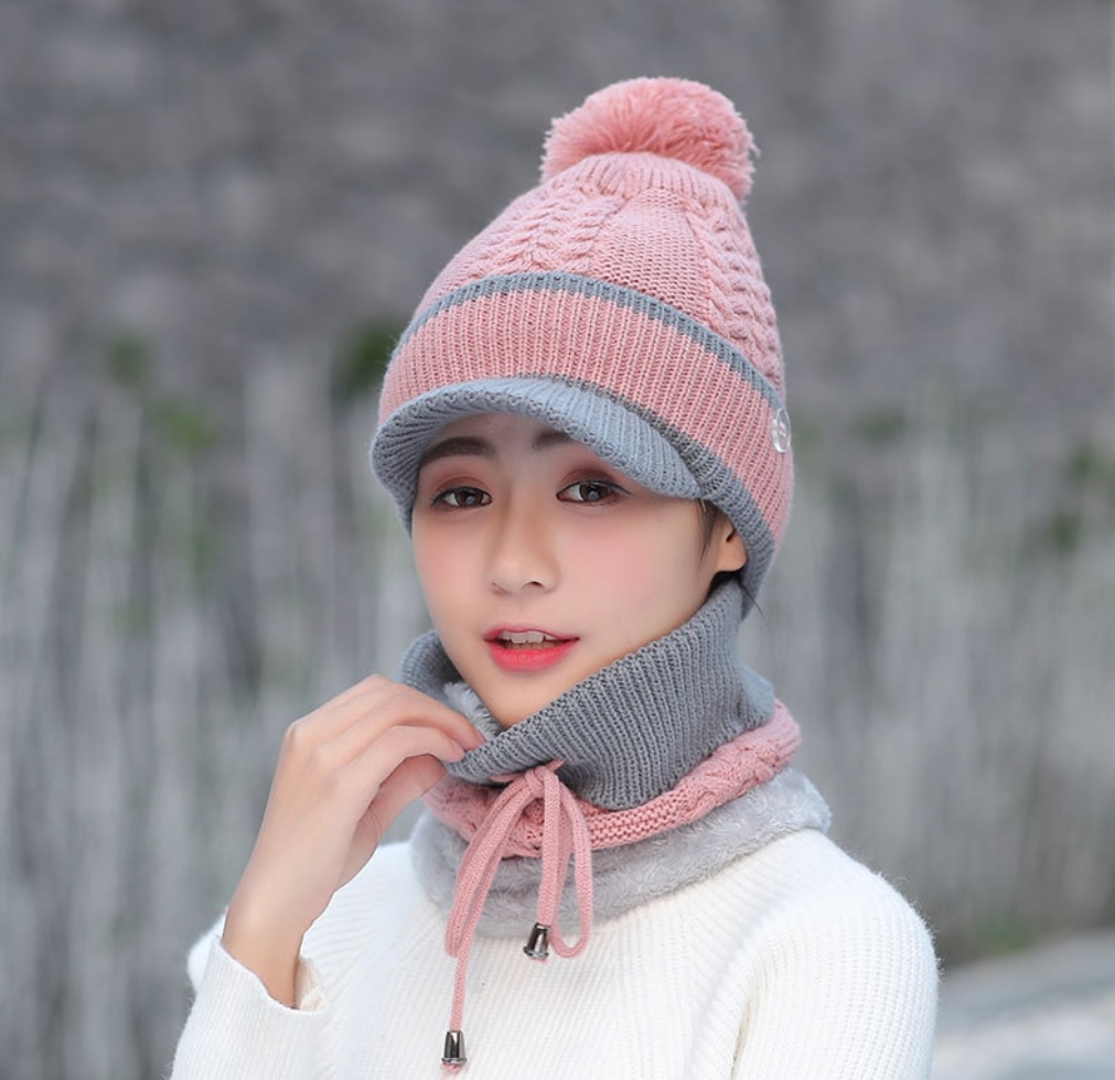 Khăn choàng quàng cổ len giữ ấm cho nữ tặng kèm nón mũ len y hình dona21102506