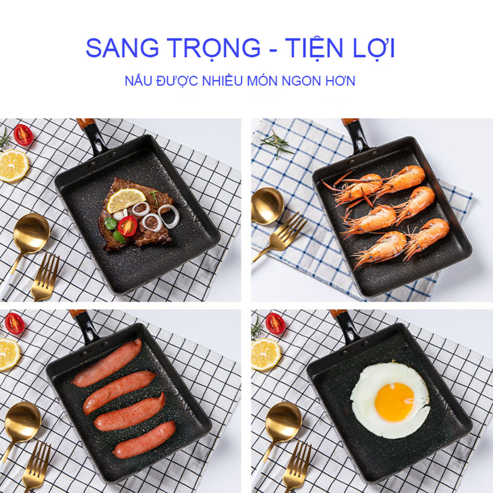 Chảo chống dính đá Maifan đáy phẳng, mini đa năng, chảo chiên trứng cuộn phong cách Nhật Bản tiện lợi