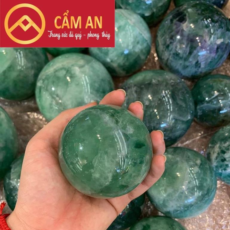 Quả Cầu Phong Thủy Đá Fluorite Tự Nhiên Đường Kính 10- 11cm - Tặng Kèm Đế Gỗ
