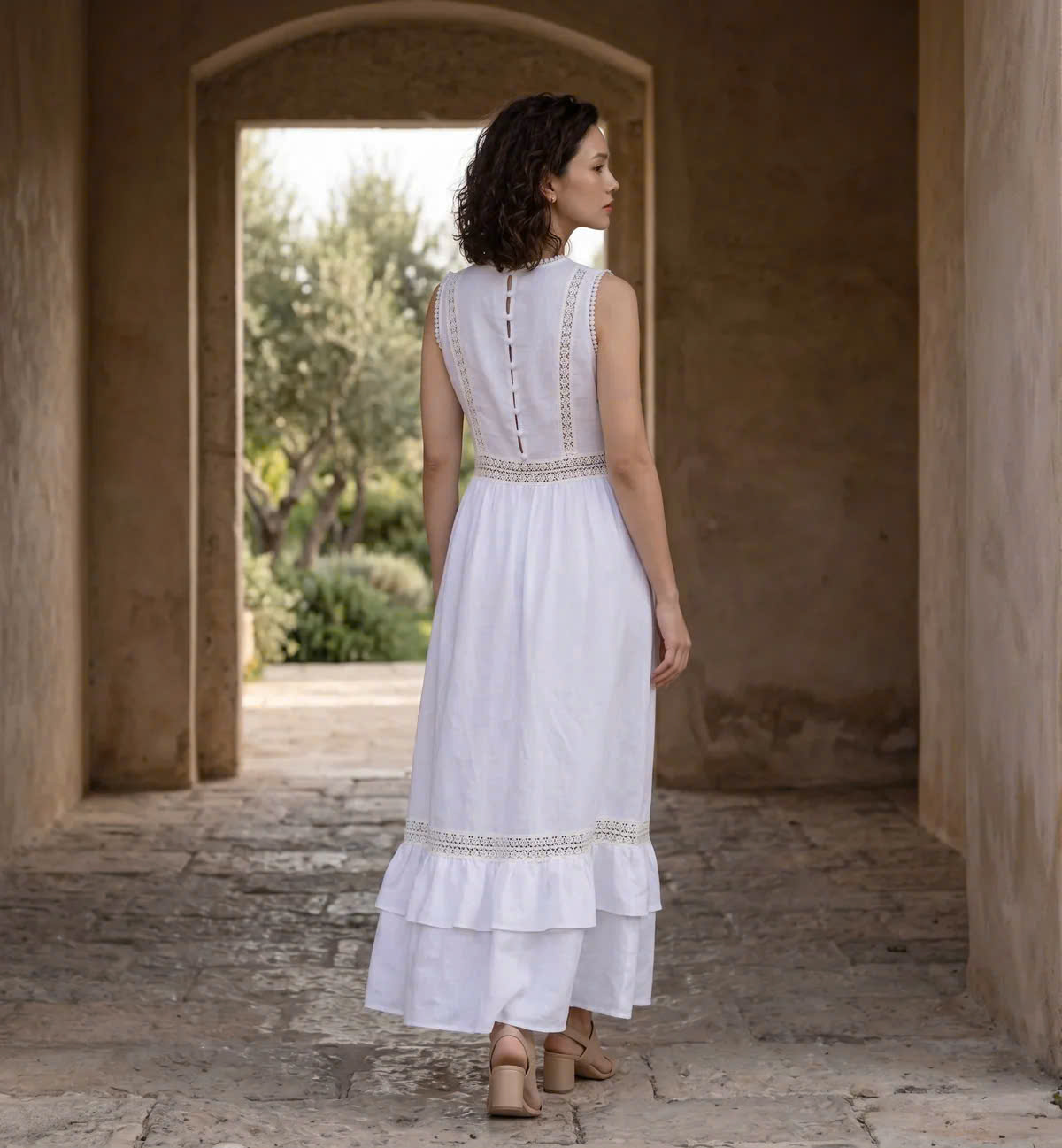 Đầm Maxi Phối Ren Linen Trắng Minh Duyên Dre237 Thời trang Hity