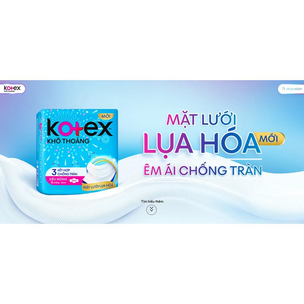 Combo 8 Băng Vệ Sinh Maxi Có Cánh 23cm Kotex Khô Thoáng Kết Hợp 3 Chống Tràn 16 miếng