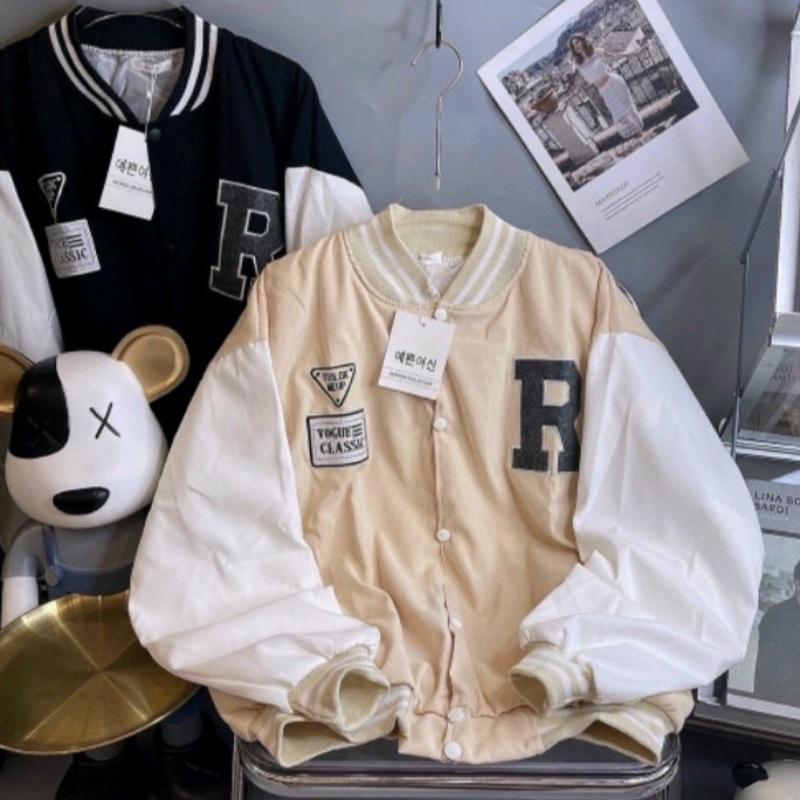 Áo khoác nhung nam nữ bomber unisex gió jacket cúc bấm form rộng local brand ulzzang phong cách hàn quốc đep CHỮ R