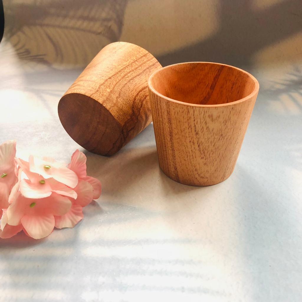 Cốc Gỗ Xoan 7x8 cm, Thân Trụ Màu Cam Vàng, Cốc Uống Nước, Trà, Cà Phê, Chụp Ảnh Decor