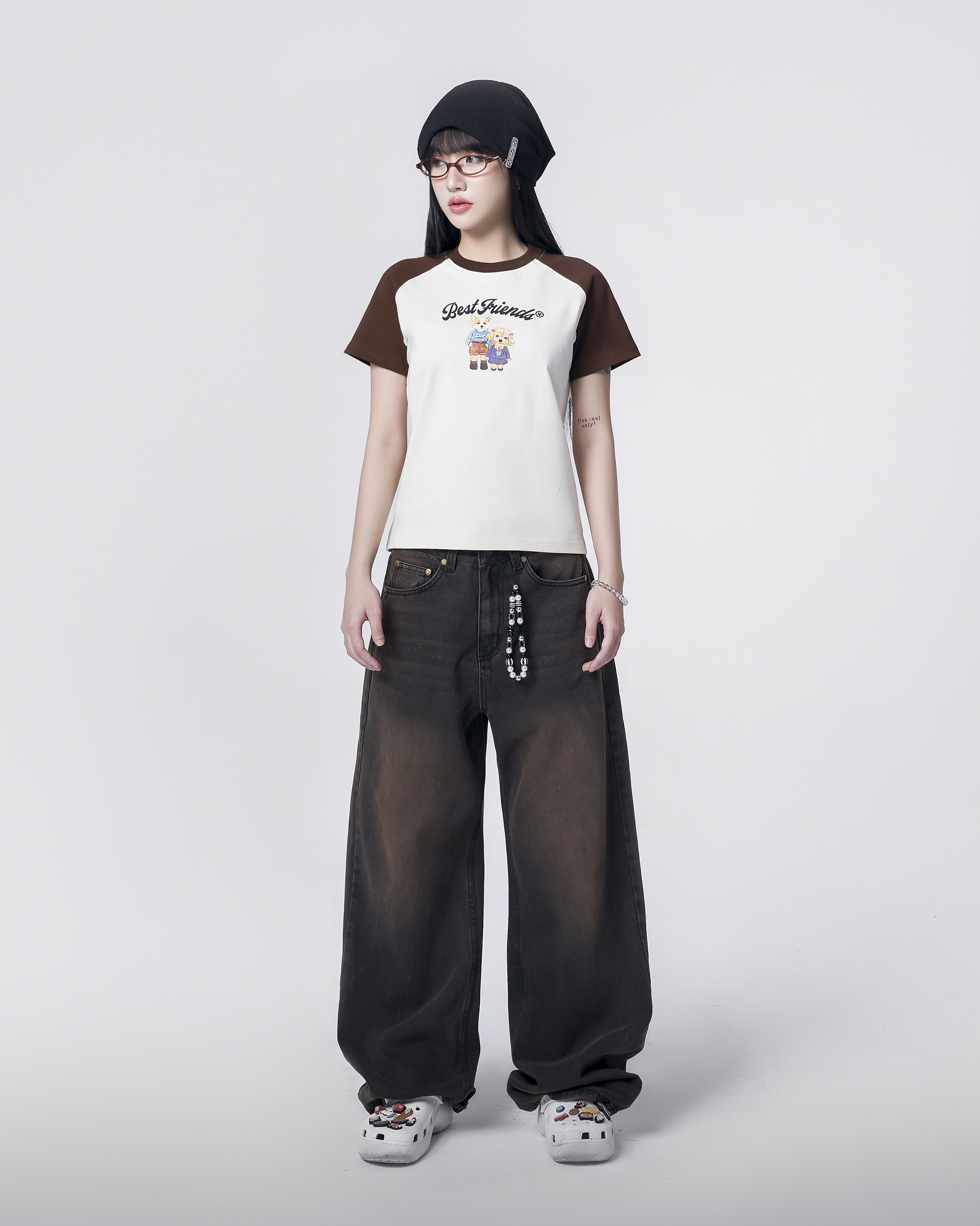 Áo Thun DirtyCoins Puppies Raglan Women T-shirt - Cream/Brown