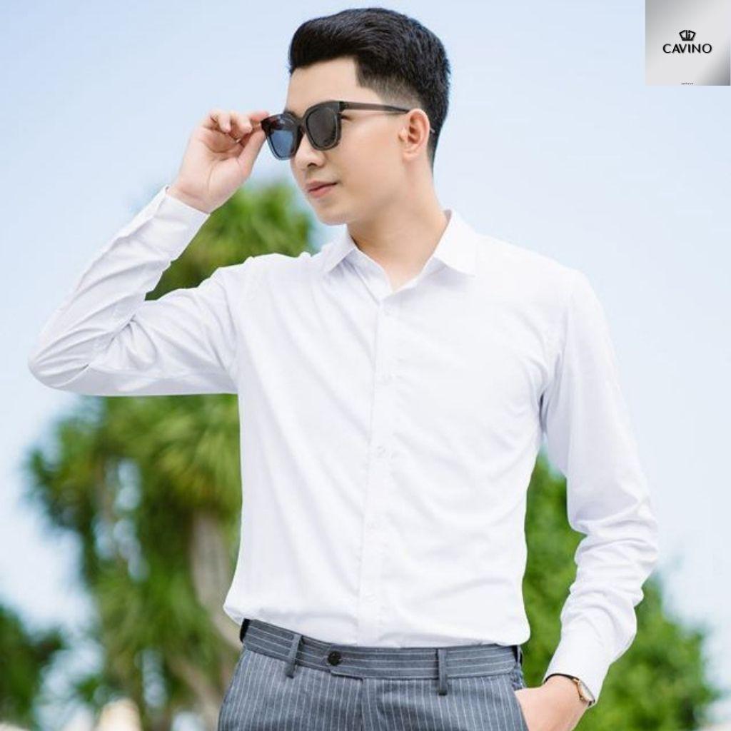 SALE Áo sơ mi nam trắng cao cấp, vải bambo thấm hút mồ hôi, chống nhăn chống nhàu SMC911 CAVINO