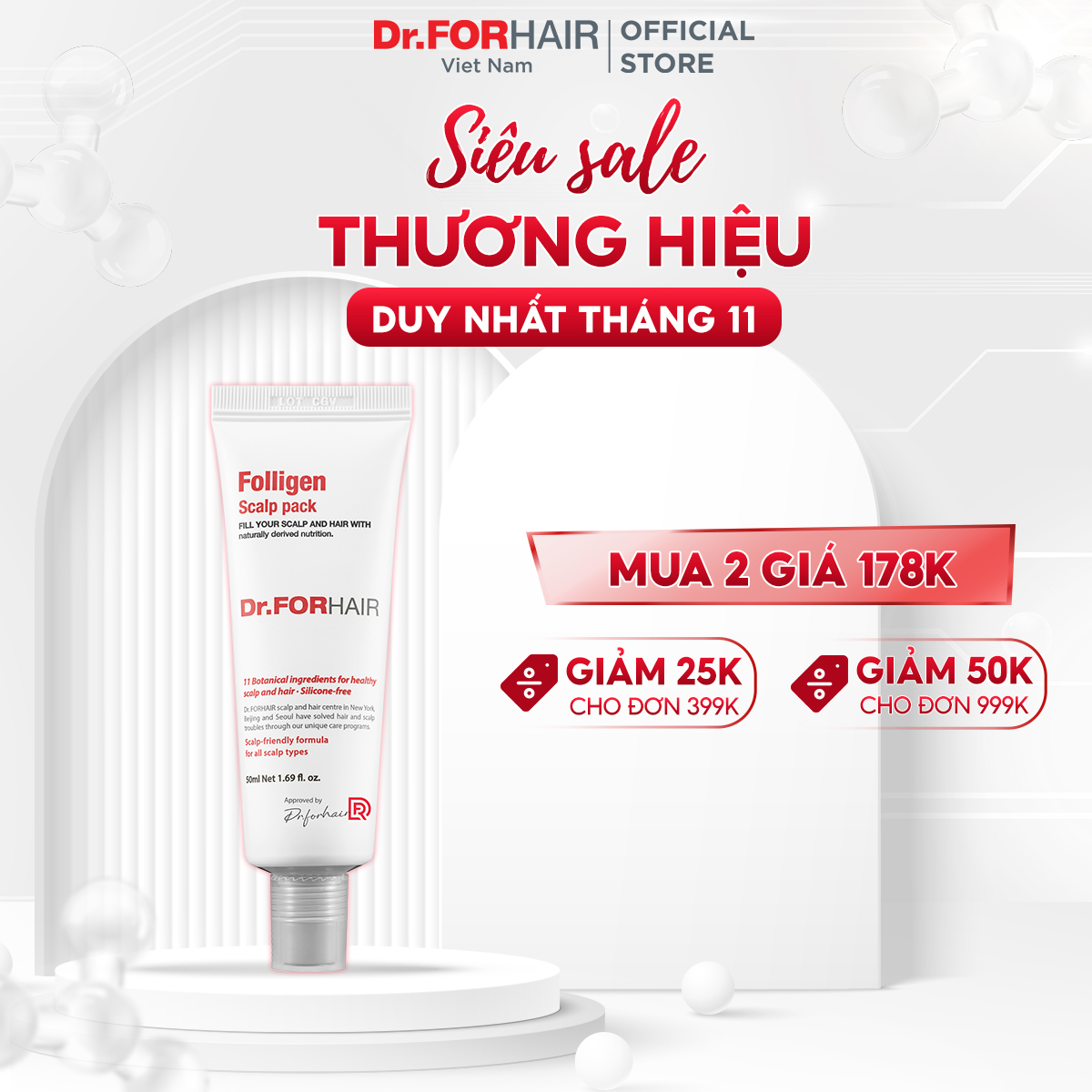 Dầu xả dưỡng tóc, kem xả chăm sóc nuôi dưỡng tóc chăm sóc da đầu, giảm rụng tóc Dr.FORHAIR Folligen Scalp Pack 50ml