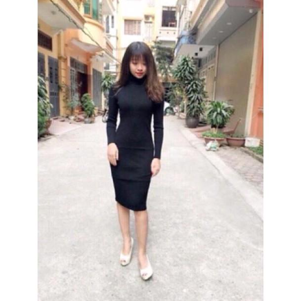 Váy len tăm body cổ lọ